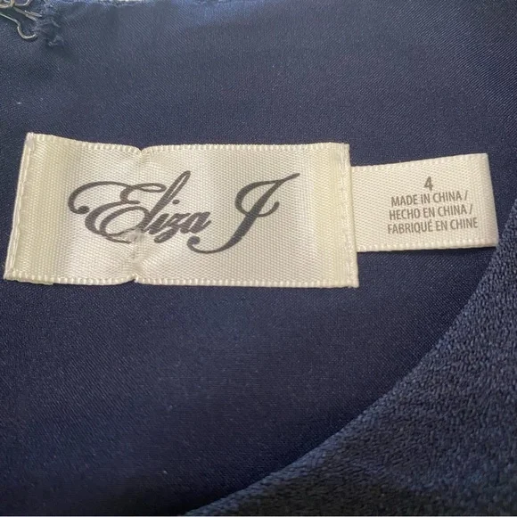 Eliza J Size 4 Navy Blue Contrast Trim Short Sleeve Bows Wide Crop Leg Jumpsuit